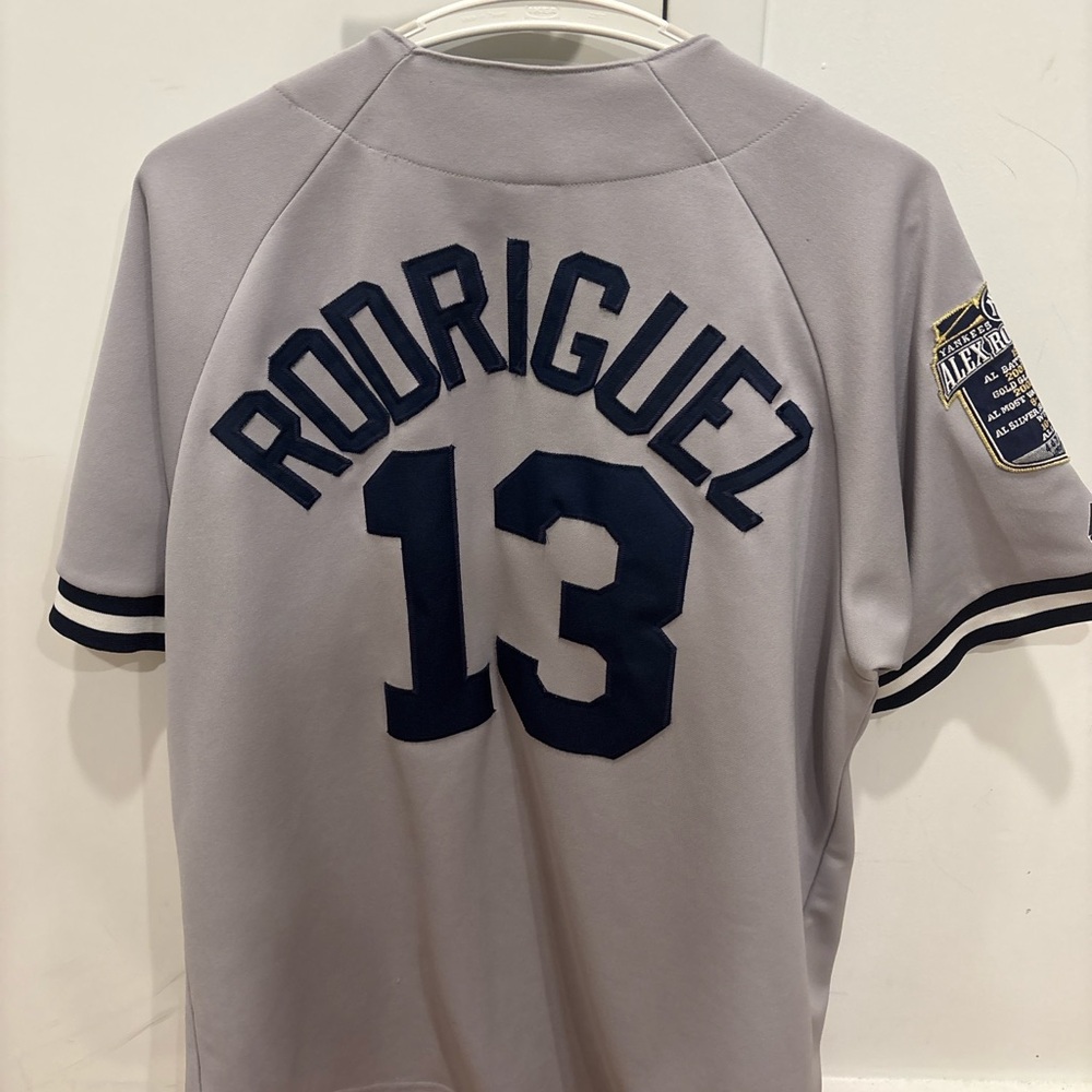 Majestic Gray and Navy Baseball Jersey